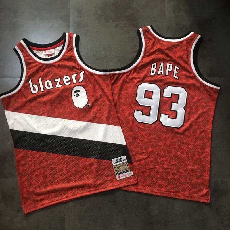 Men Portland Trail Blazers 93 Bape Red Trowback Swingman NBA Jersey